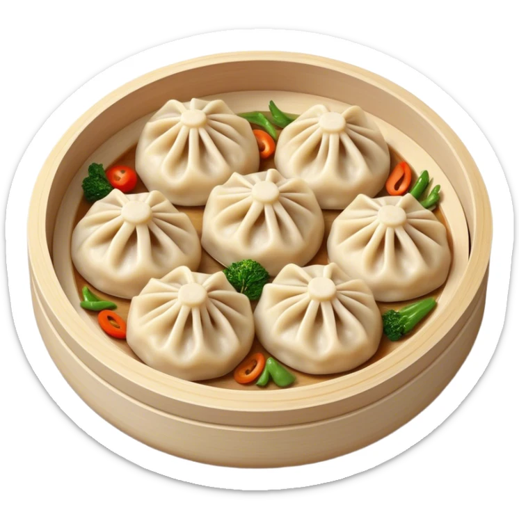 Cinematic Realistic Jiaozi Dish Emoji, depicted as delicate, handcrafted dumplings filled with savory meat and vegetables, rendered with detailed textures and warm, inviting lighting. sticker
