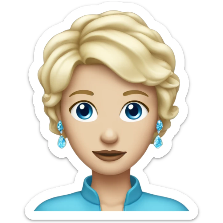 short haired blonde white woman with blue eyes wearing jewelerry sticker
