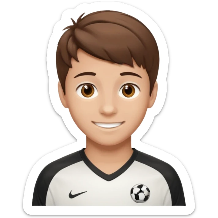 Illustrated emoji of a teen boy with brown hair and brown eyes, hair styled like a soccer player  sticker