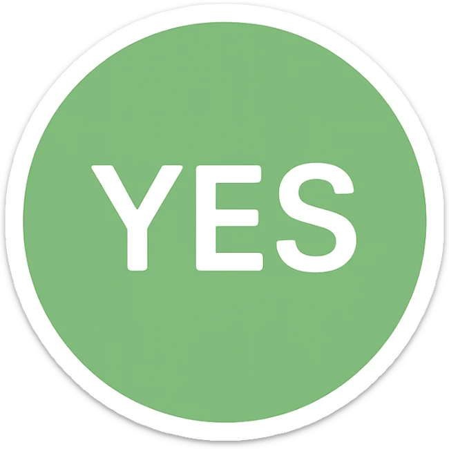 green ball with the word YES written on it, clear readable text, color icon style sticker