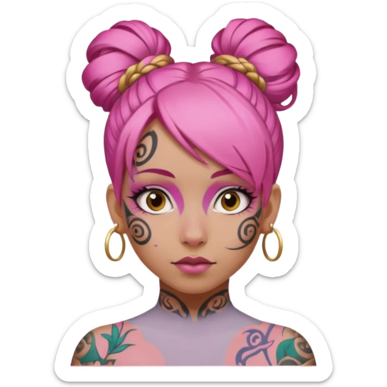 pink hair single bun and lots of face tattoo girl sticker