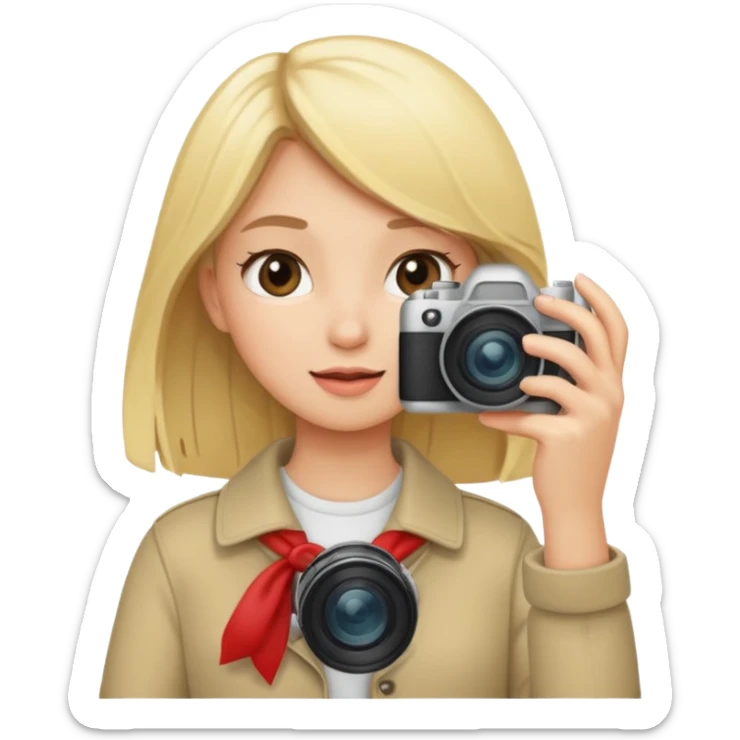 blonde girl photographer cartoon taking picture in middle of taking picture sticker