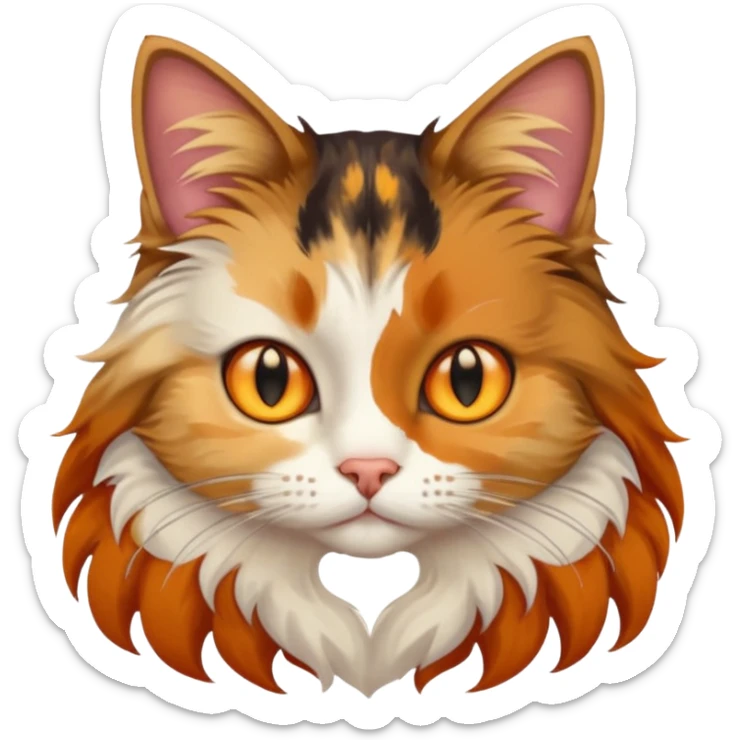 A Cat her race is persante he hair is grew and Brown and white with they eyes orange and Yellow and sticker