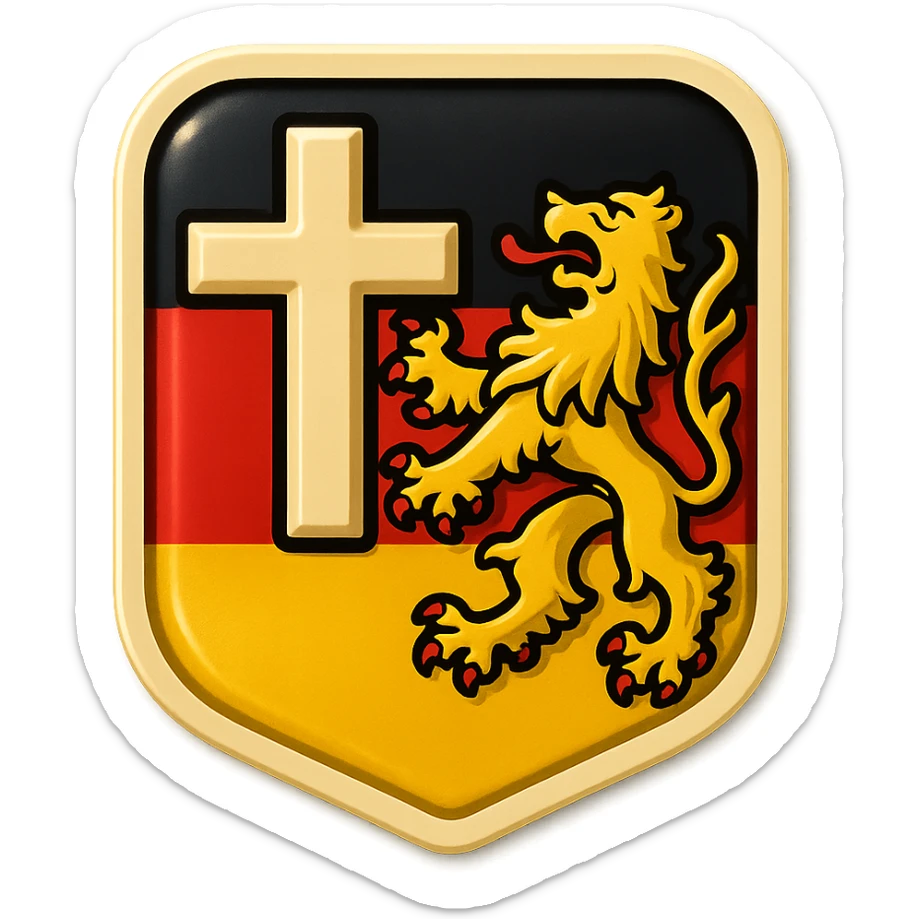 emoji of the Rheinland-Pfalz cross and lion, less cartoonish, with the Rheinland-Pfalz flag as background, no text sticker