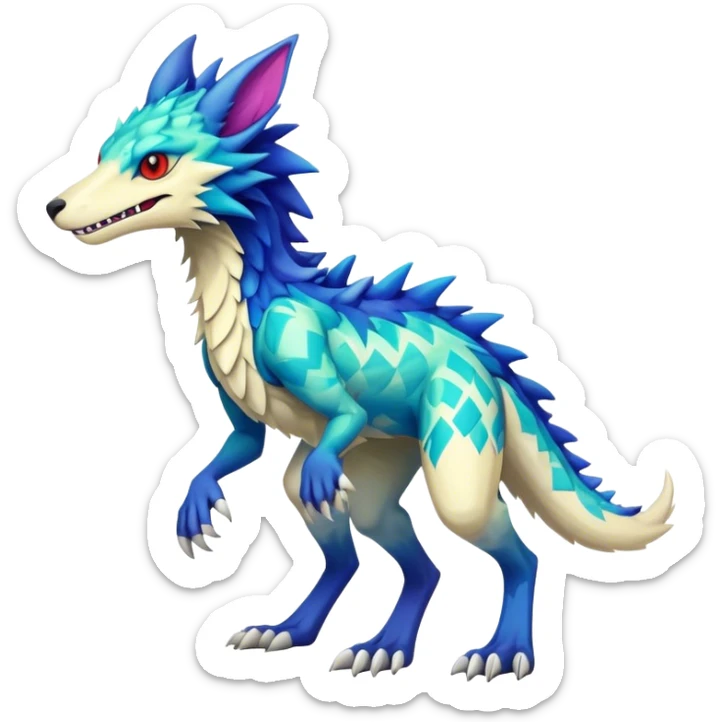 a colorful edgy cute vernid-sergal-fionbri-creature with splash patterns full body sticker