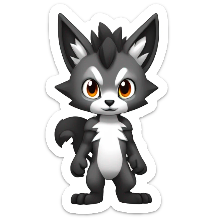 Anthro cool edgy black white grey punk red animal hybrid Fakemon full body sticker