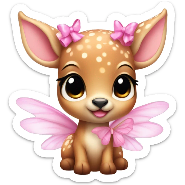 baby deer with fairy wings and a pink bow around its neck  sticker