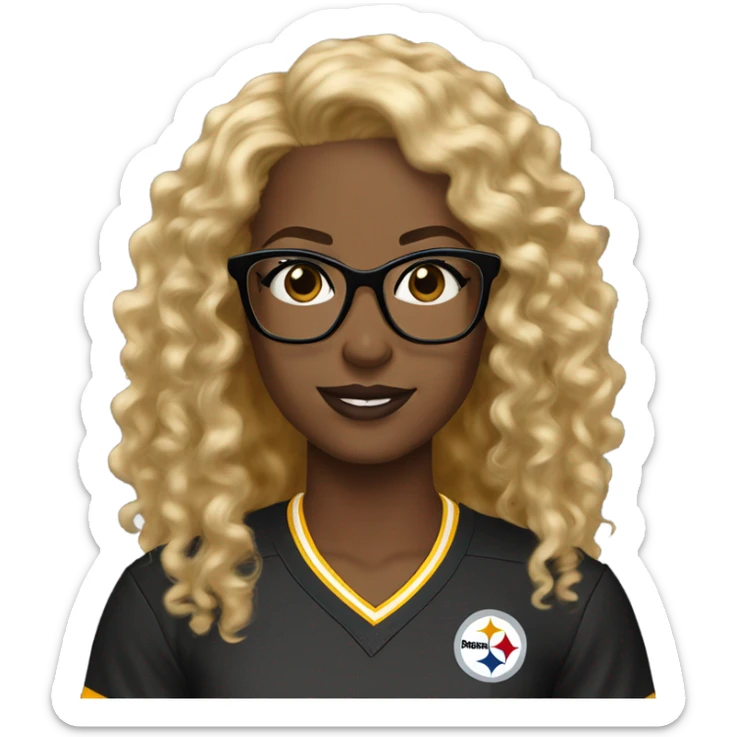 Steelers nfl girl brown skin long blonde curly glasses sticker