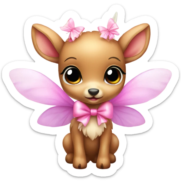 baby deer with fairy wings and a pink bow around its neck  sticker