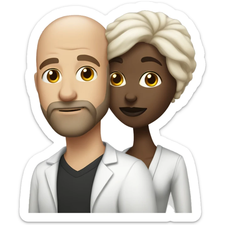 White Man bald with dark beard kissing short brown woman with long dark wavy hair sticker