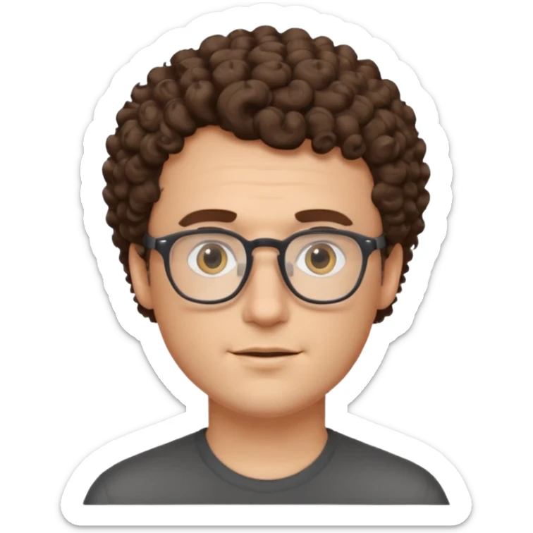 homme blanc, brun cheveux bouclés court avec lunettes et sans barbe sticker