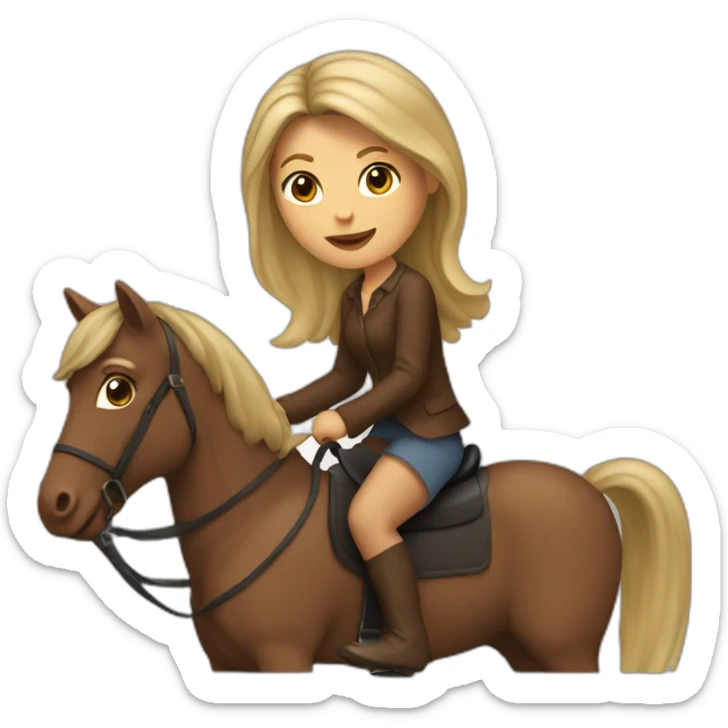woman with dirty blond hair riding a brown horse sticker