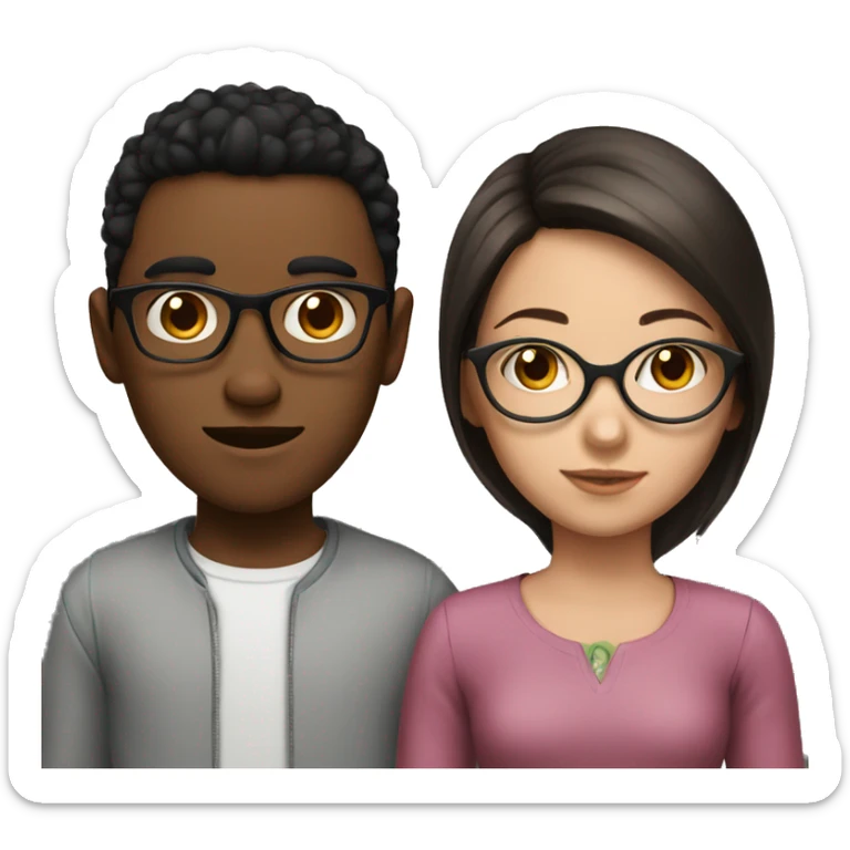 Girl with brown hair, glasses and a boy with black hair without glasses sticker