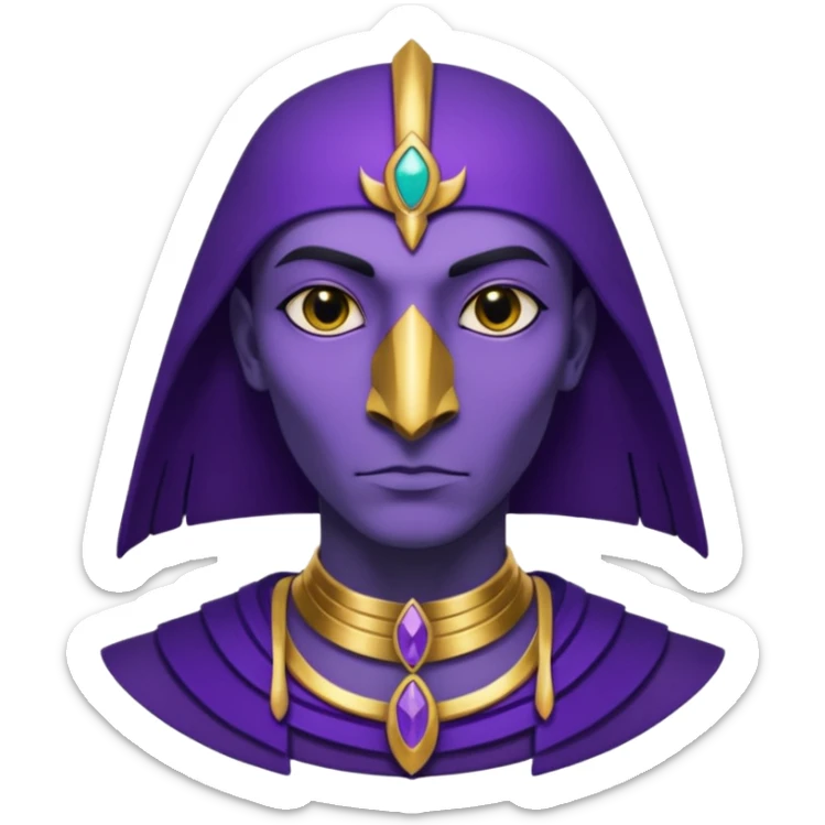 A male purple crow character inspired by the Ancient Egyptian god Sutekh/Set. Purple with gold accents and a gold Gemini emblem  sticker