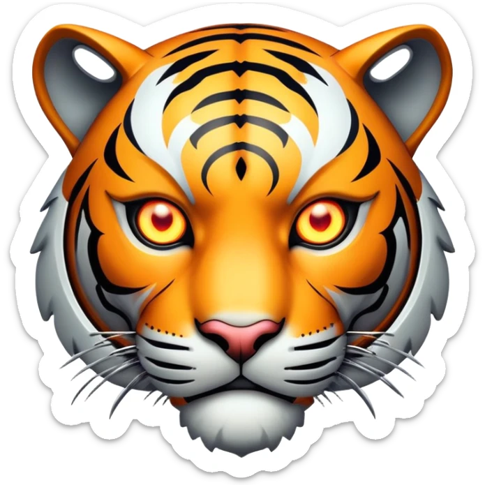 cyborg tiger face with robotic parts and glowing eye for Twitch emote sticker