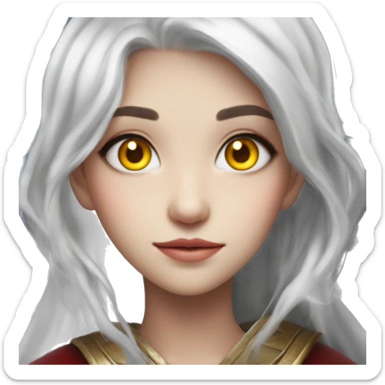 white hair red shooting star sign on the forehead  two dragon horn+ yellow eyes + beautiful girl  sticker