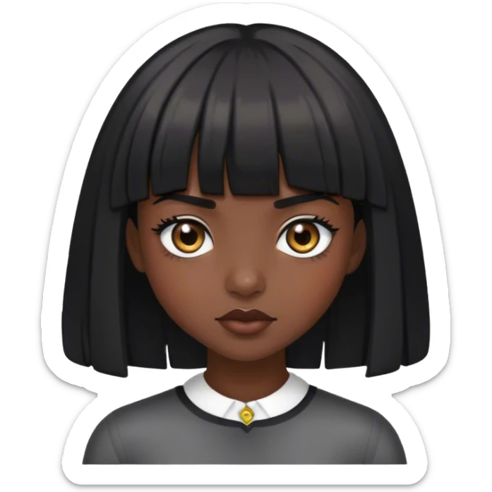 dark skin girl, with grey eyes, black hair with bangs sticker