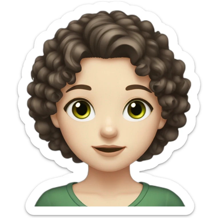 Dark brown hair girl, long curly hair, green eyes, pale skin sticker
