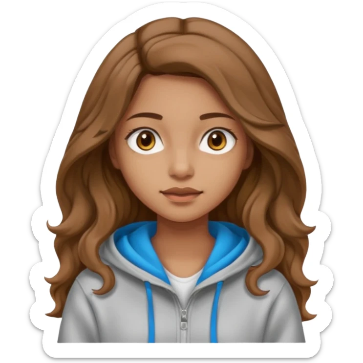 Girl with long and light brown hair and wear hoody and her hai is somethig betwwen curly and stright and her eyes is same color with her hair  sticker