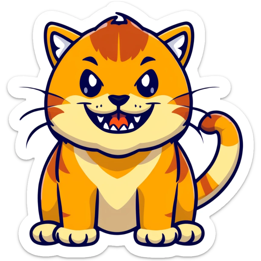saber-toothed cat with a tiny body and enormous 8-inch fangs that are twenty times longer than its body, absurdly disproportionate teeth sticker