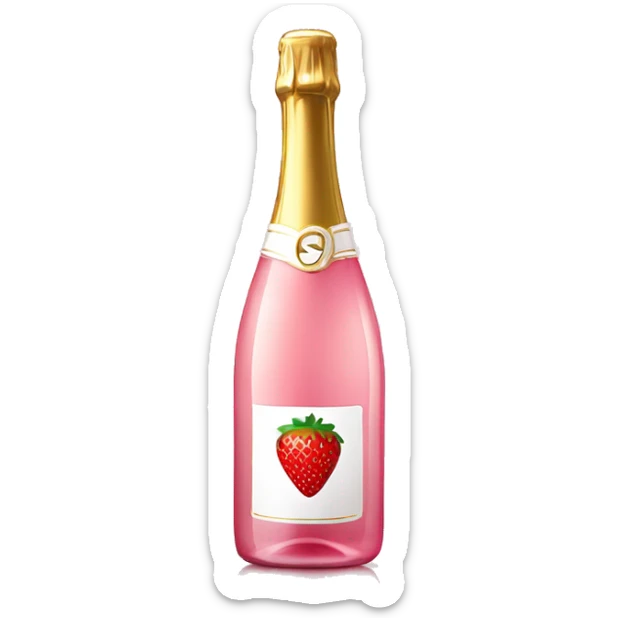Realistic pink champagne bottle and pink clear glass full of the champagne with a strawberry in it. sticker