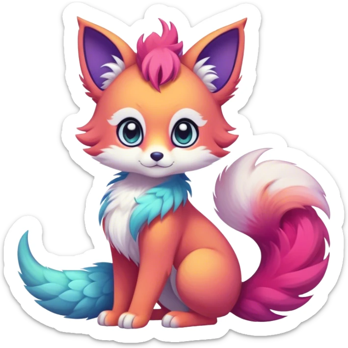 Kawaii bright fantasy ethereal anthro fursona Fakemon with tufted tail  sticker