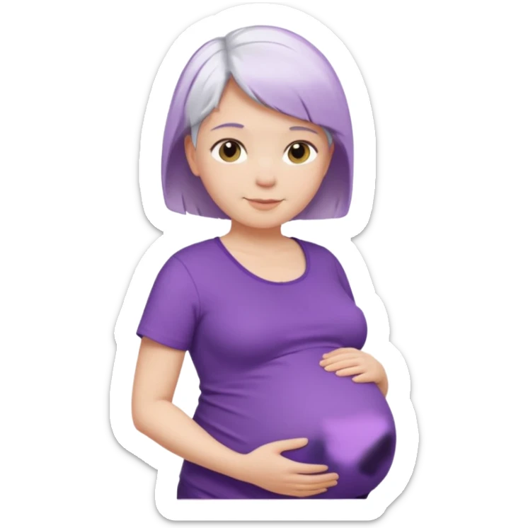 pregnant women with purple shirt, short white hair, head, neck and upper abdomen sticker