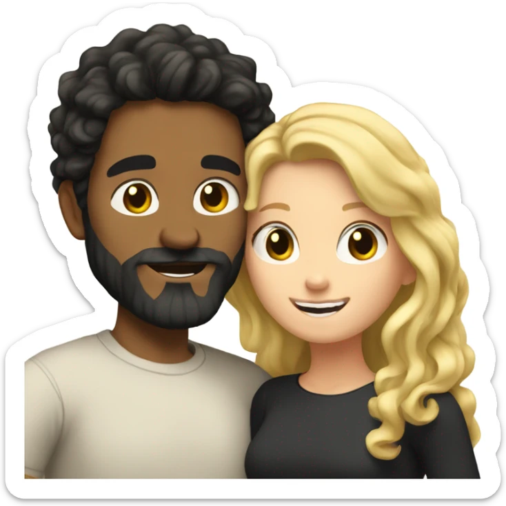 white man with black wavy hair and a beard hugging a girl with blonde wavy hair  sticker