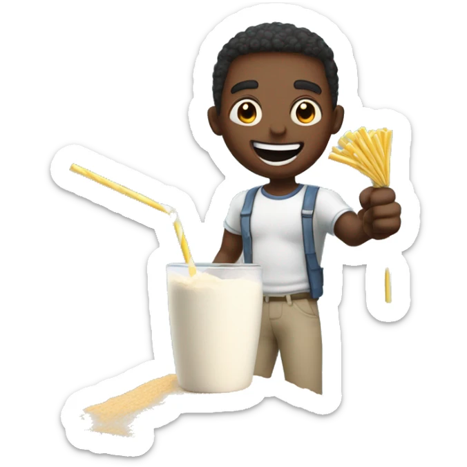 emoji excited about a big pile of calcium carbonate powder in front of him while holding a straw sticker