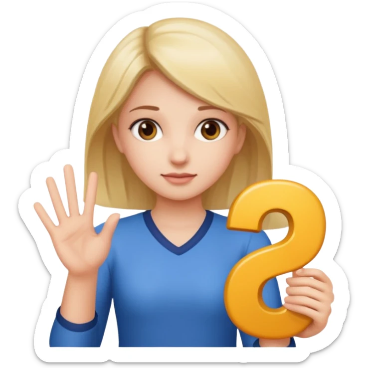 A girl with one hand higher and ona hand is holding a 6 and the other is holding a 7 sticker