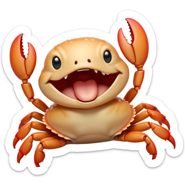 Cinematic Cute Yawning Baby Crab Portrait Emoji, Head tilted slightly with a dramatic, wide-open yawn, showcasing a petite, delicately armored body with gently drooping antennae and sleepy, half-closed eyes, Simplified yet irresistibly adorable features, highly detailed, glowing with a soft, cozy coastal glow, high shine, relaxed yet expressive, stylized with a dash of whimsical seaside charm, soft glowing outline, capturing the essence of a drowsy yet affectionate baby crab that appears ready to scuttle off for a nap! sticker