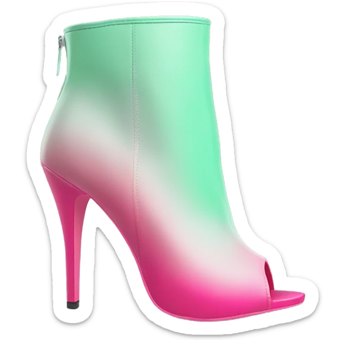 Realistic front facing pair of hot pink to mint green ombre high heel open toe ankle bootie boots.  sticker