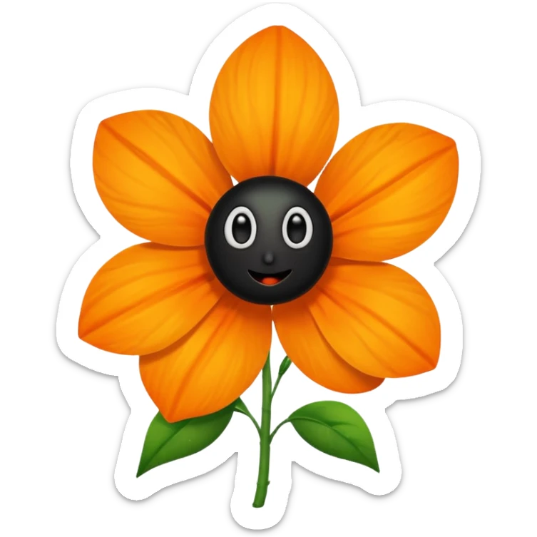 Green stem, white bud with black cartoony face: ;p. And six heart shaped yellowish orange petals sticker