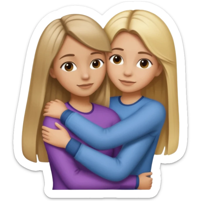 dark blonde girl with highlights and blowout hugging blonde girl with straight hair sticker