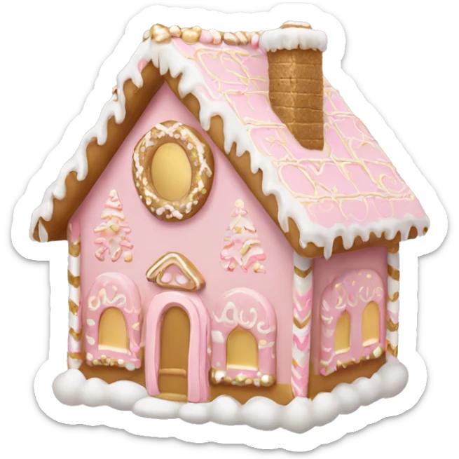 light pink and gold and white gingerbread house sticker