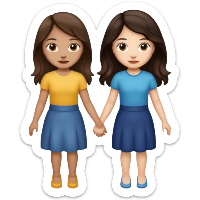 Longer wavy hair for one and straight for the other both dark brown hair. Light skin tone holding hands. Both woman sticker