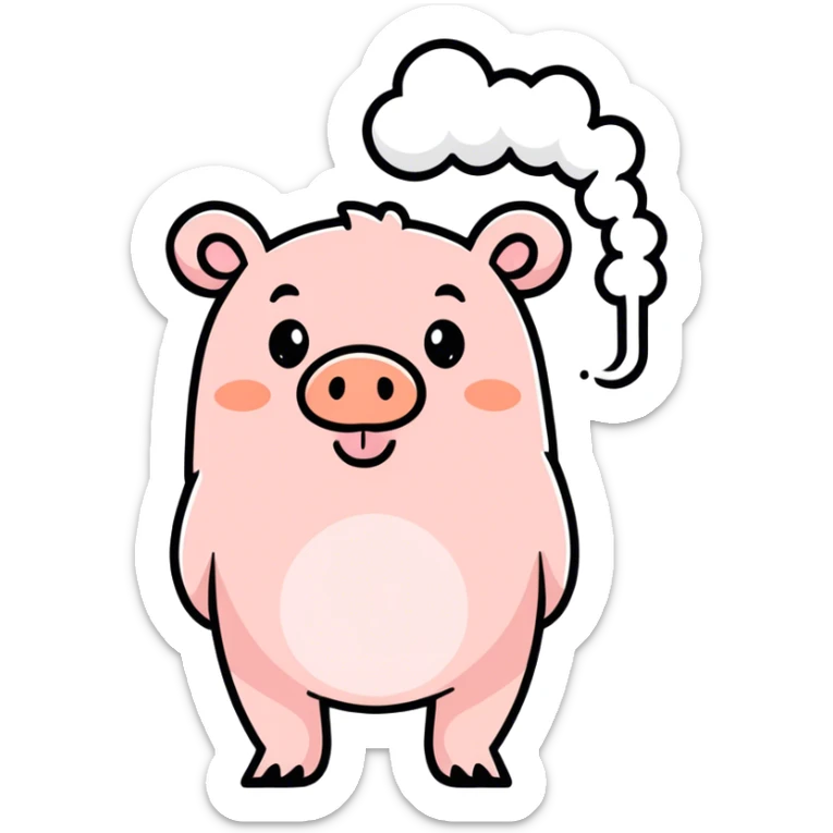 Hybrid bear pig blowing large billows of smoke from his mouth sticker