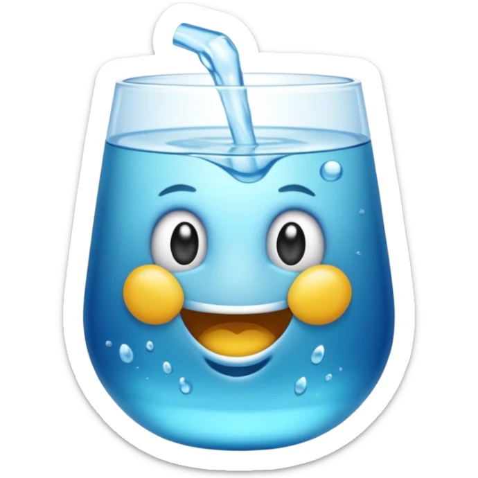 Copo de água – um copo transparente cheio de água cristalina, estilo emoji realista/cartoon. sticker