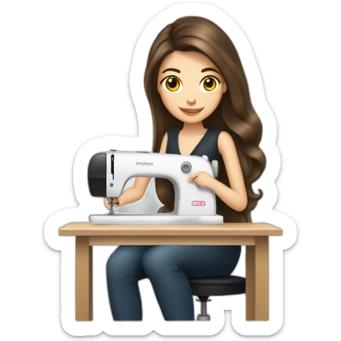 Brunette white girl long hair fashion designer sewing a dress sticker