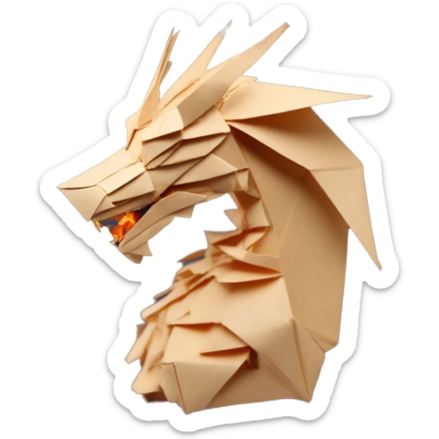 Beige Origami dragon made of newspapers on fire letters on fire burnt paper surrounded by fairy lights swirls covered in dried flowers bokeh floral flowers fire flames sticker
