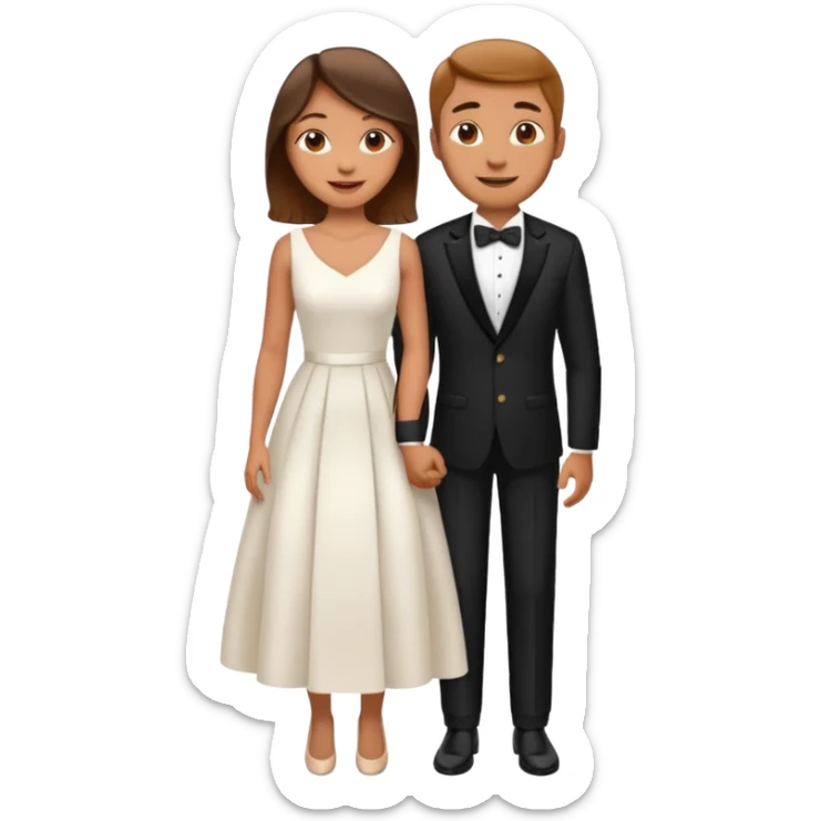 smiling couple in formal wear with the girl in a white dress sticker