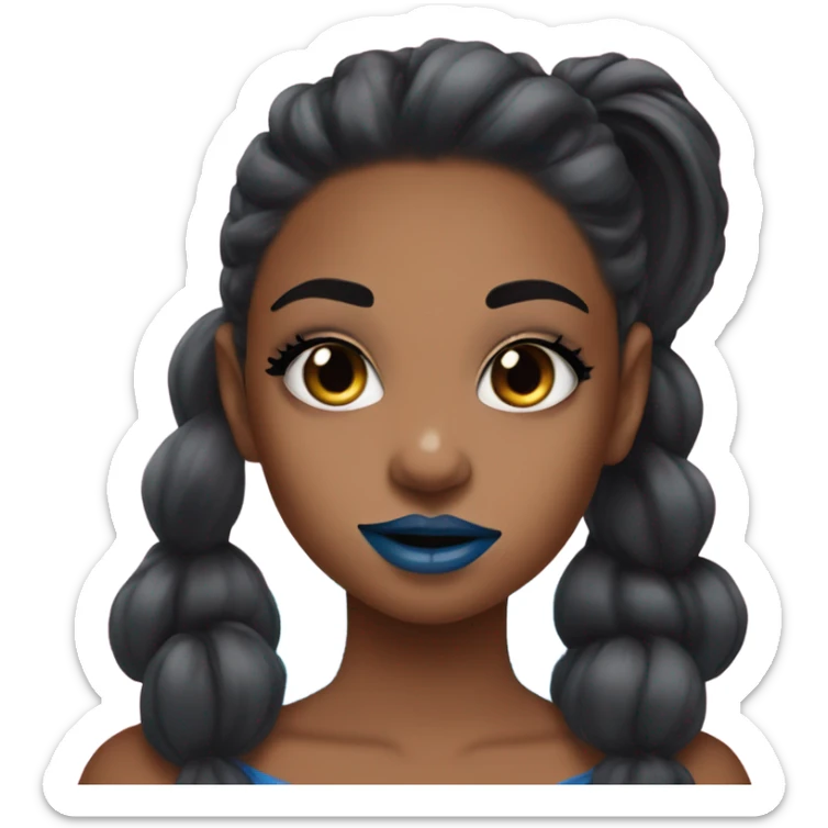 brownskin girl with makeup and black ponytails lip gloss in blue monster ha sticker