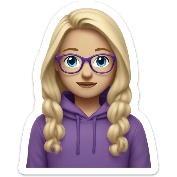 Pale little girl with blonde long hair blue eyes glasses  and a purple hoodie on  sticker