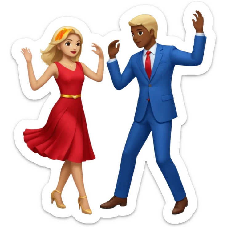Two people dancing. One wearing red with light skin and blonde hair. One wearing bue with dark skin and brown hair. sticker