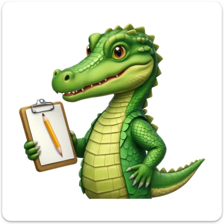 A 1980s style image of a gator with a clipboard and a pencil, offwhite background sticker