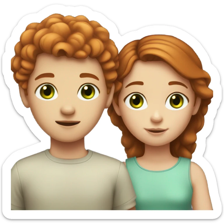 girl with brown hair and green eyes and some freckles with boy with ginger hair and brown eyes  sticker