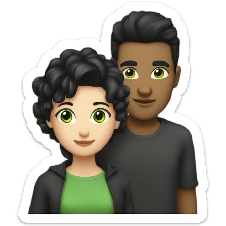 Girl with black hair and green eyes with tall men with brown short hair sticker