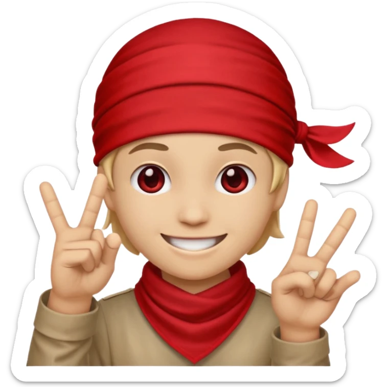 Emoji with red bandana on its head, making the blood gang sign  sticker