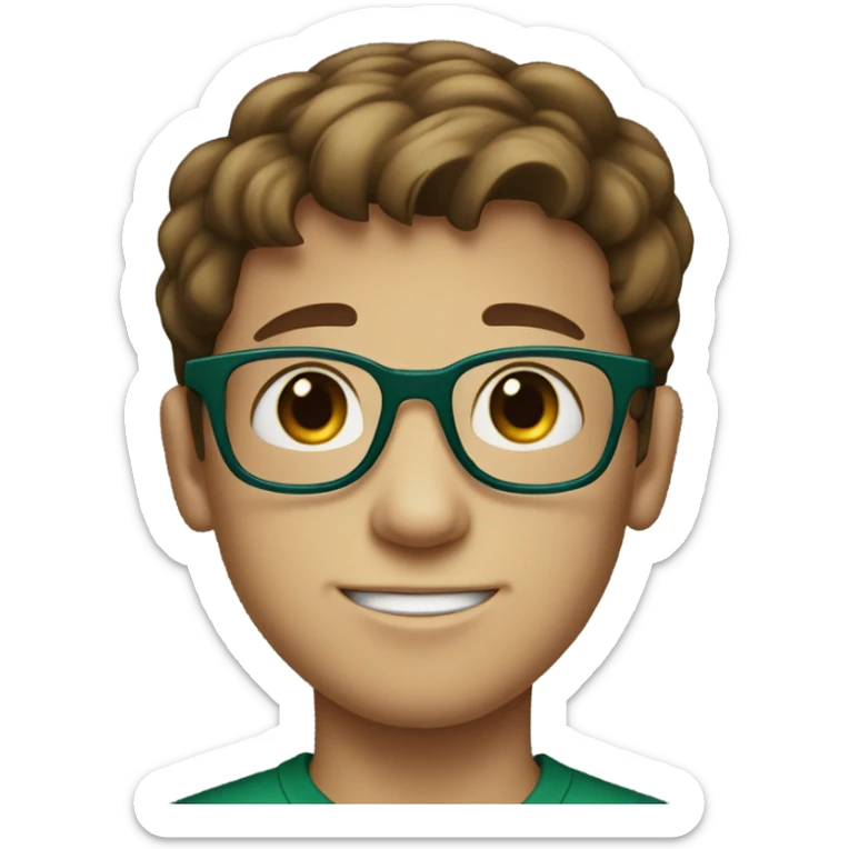 brown hair boy with dark green see through glasses with blue eyes and freckles  sticker