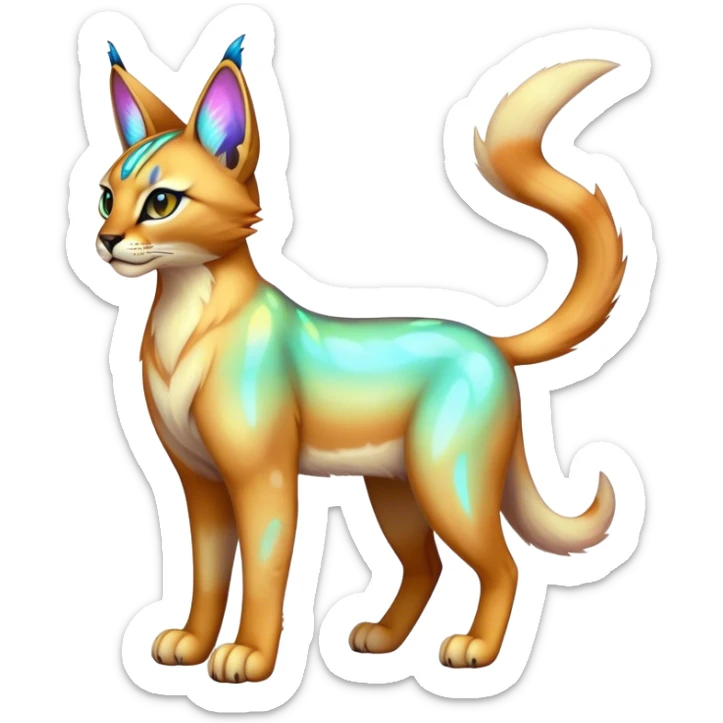 An iridescent transparent luminescent colorful lynx-caracal-serval-fakemon-creature-hybrid sticker